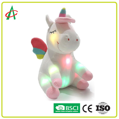 Presente animal de Unicorn Soft Plush Toy Stuffed da música & da luz acima